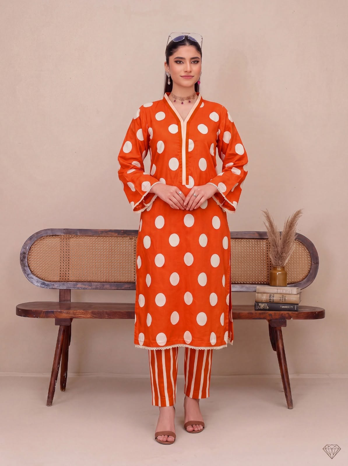 Sunset Orange Polka Dot Printed 2-piece