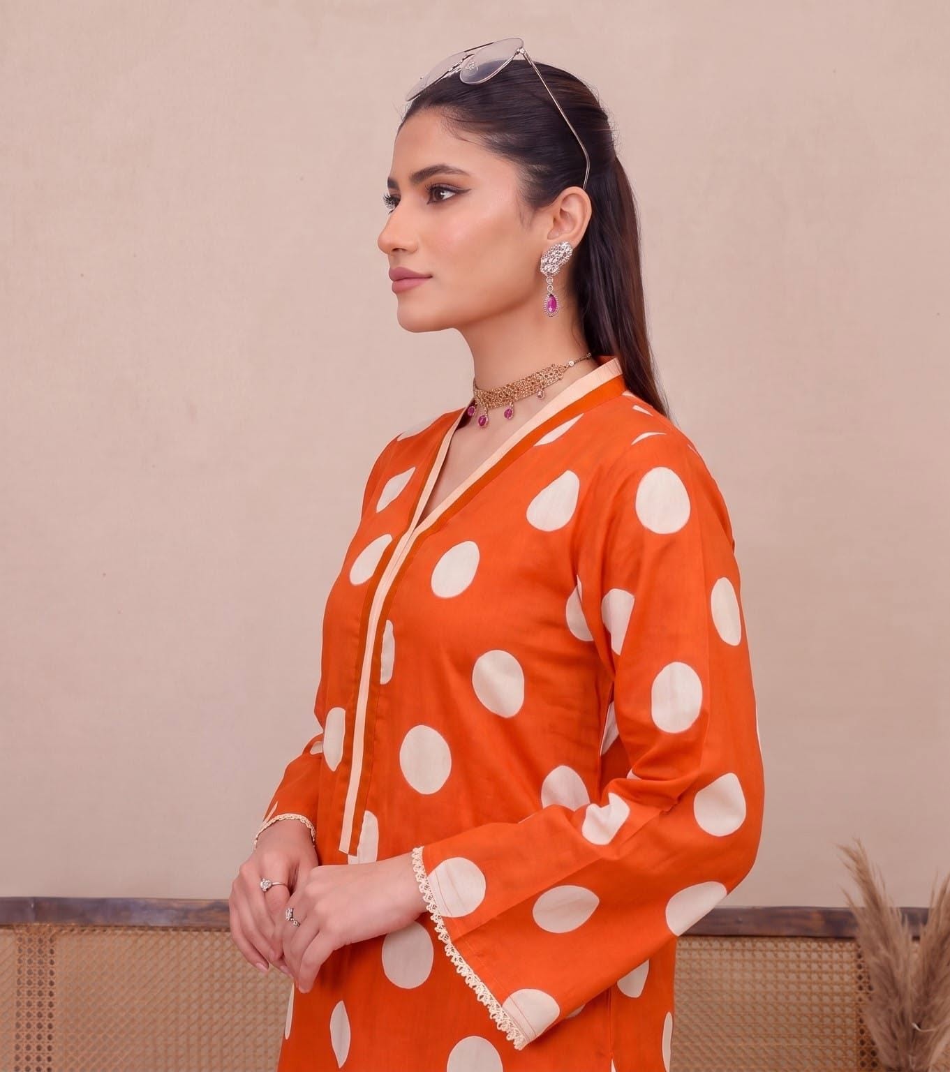 Sunset Orange Polka Dot Printed 2-piece