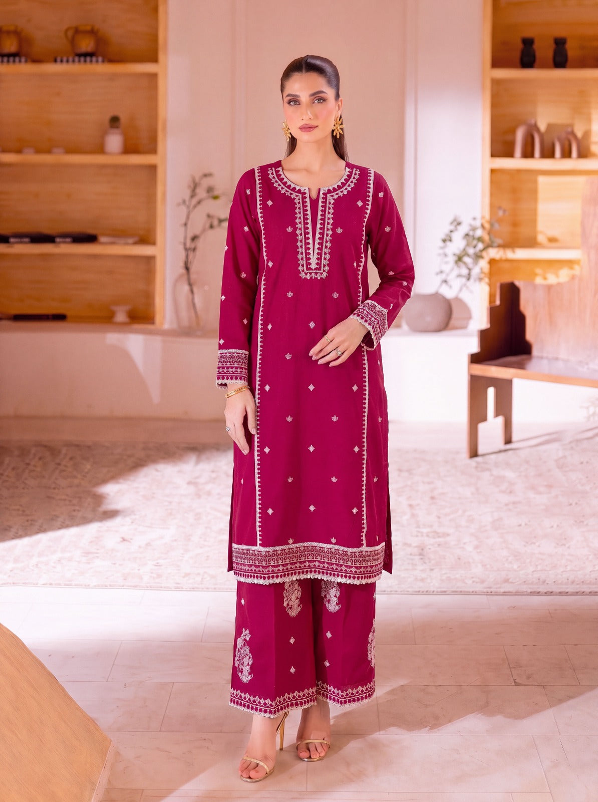 Magenta Pink – Embroidered 2 Piece Lawn Suit