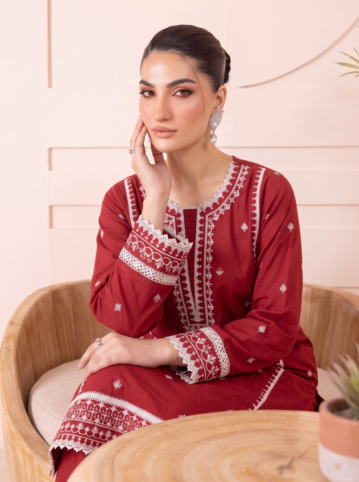 Ruby Red Embroidered 2-Piece Lawn Suit