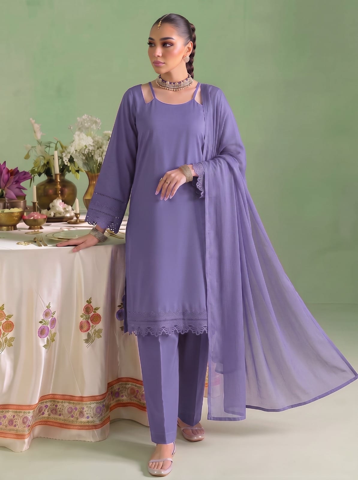 Lavender Grace – Solid Lawn Cotton 3-Piece Suit