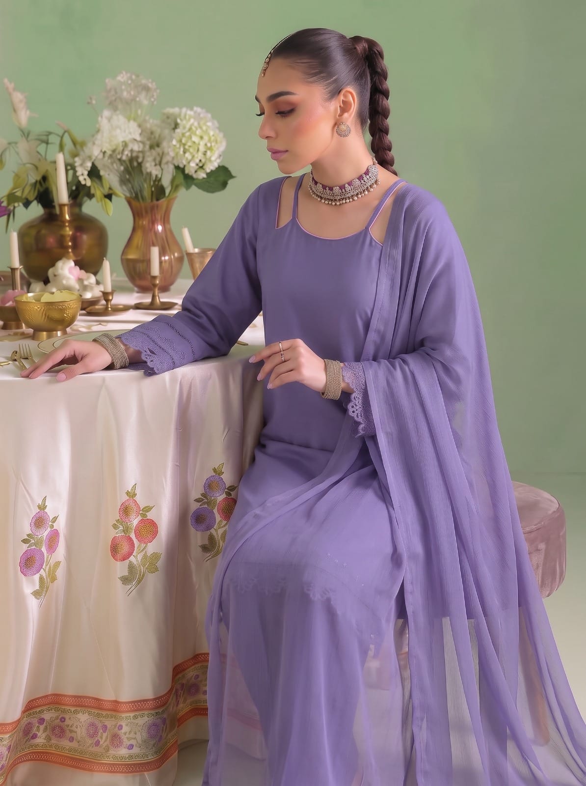 Lavender Grace – Solid Lawn Cotton 3-Piece Suit