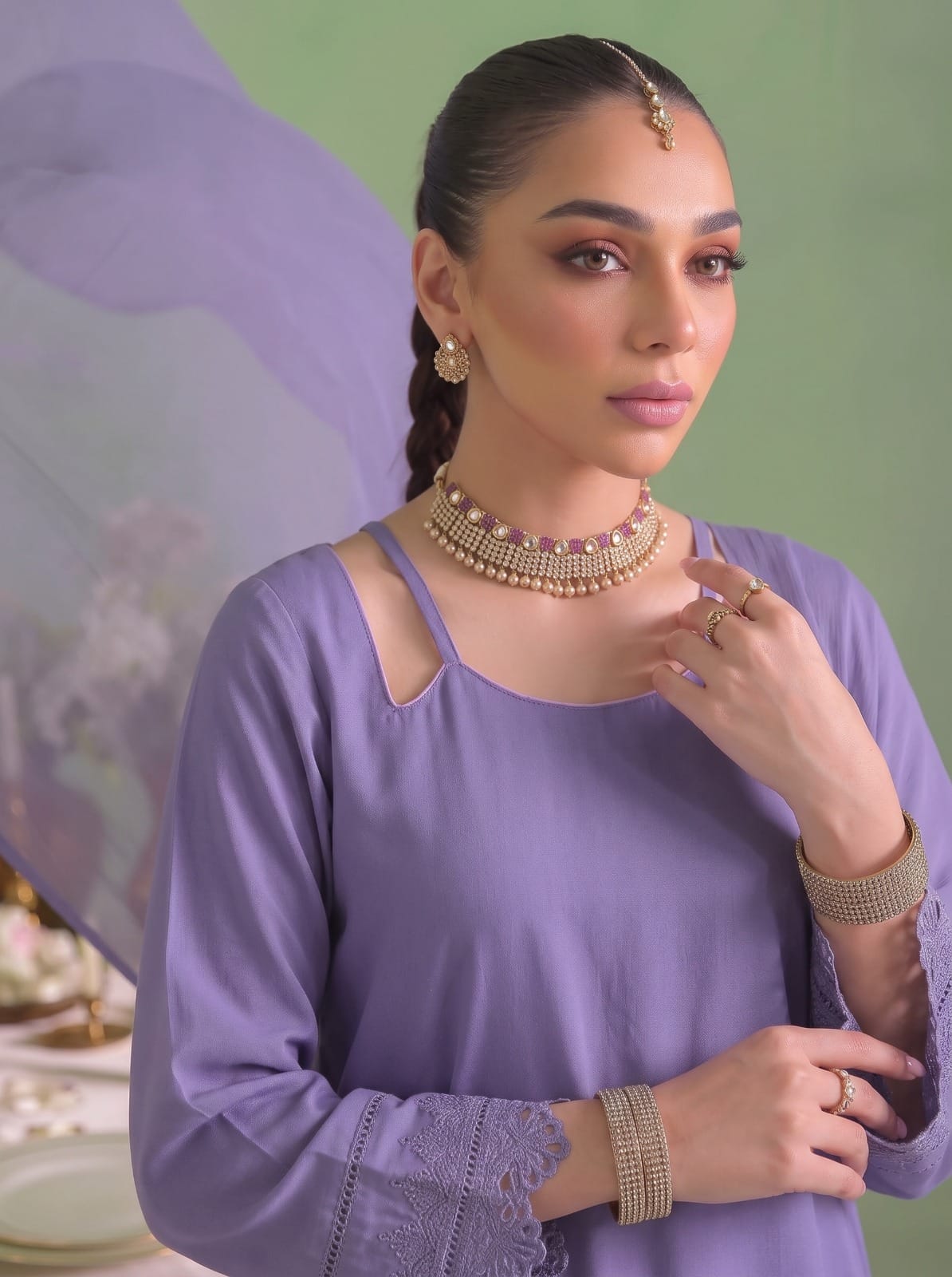Lavender Grace – Solid Lawn Cotton 3-Piece Suit