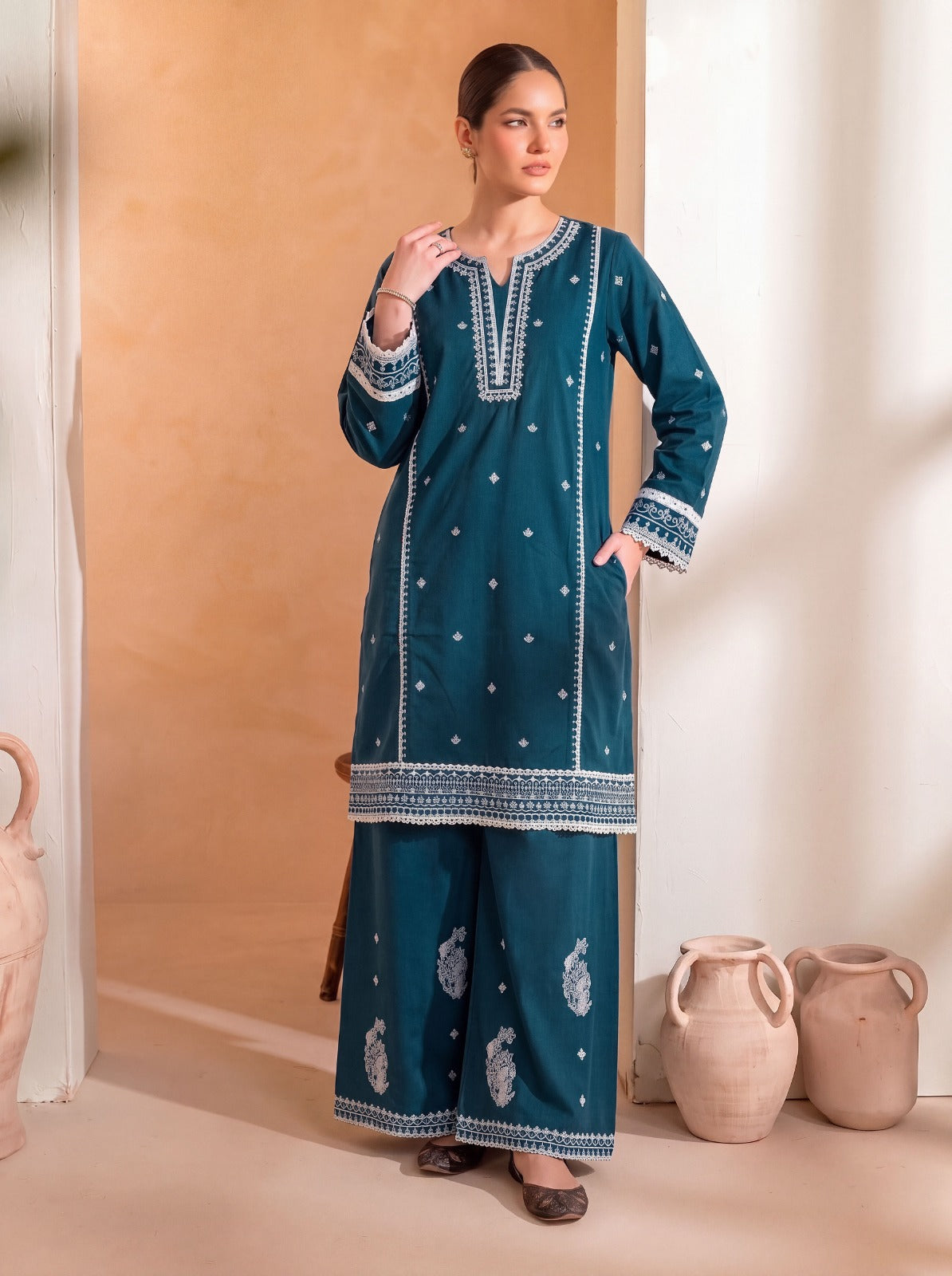 ROYAL TEAL BLUE EMBROIDERED 2 Piece LAWN SUIT