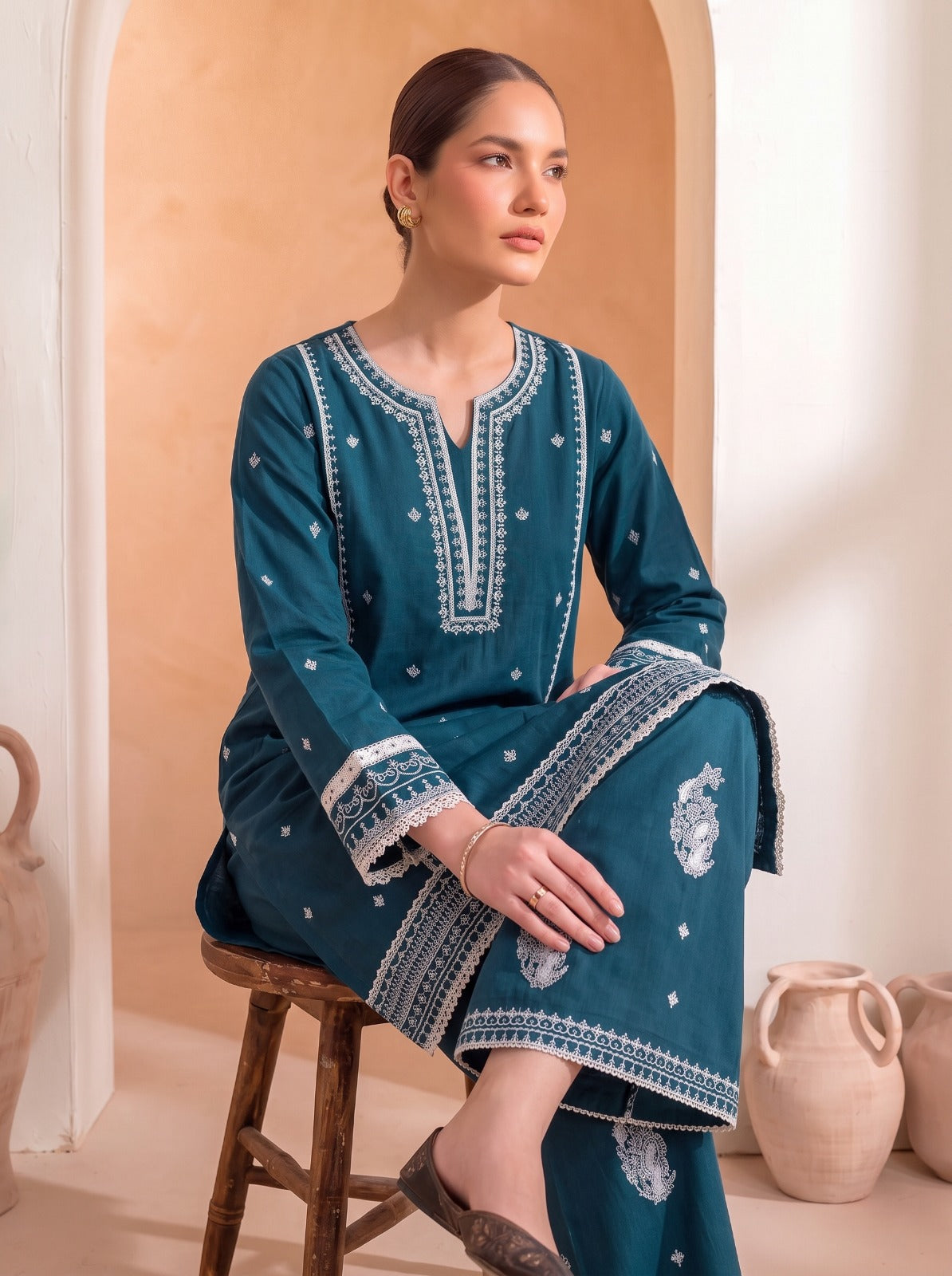 ROYAL TEAL BLUE EMBROIDERED 2 Piece LAWN SUIT