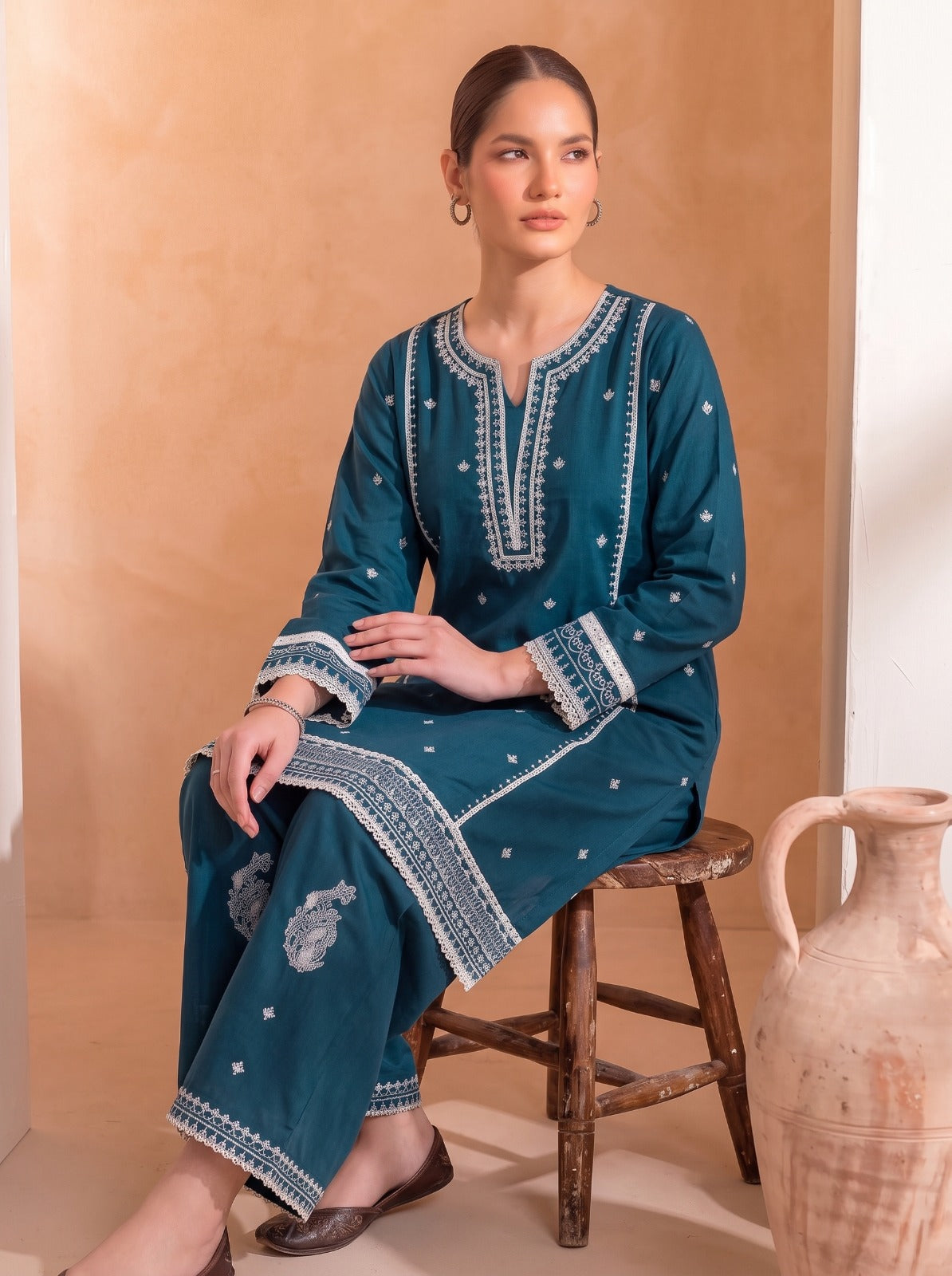 ROYAL TEAL BLUE EMBROIDERED 2 Piece LAWN SUIT