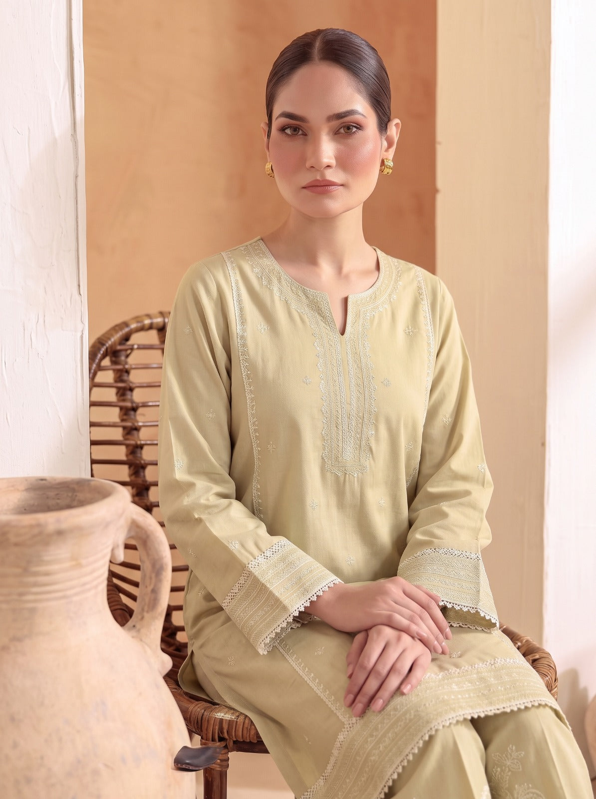 CHAMPAGNE BEIGE EMBROIDERED 2 Piece LAWN SUIT
