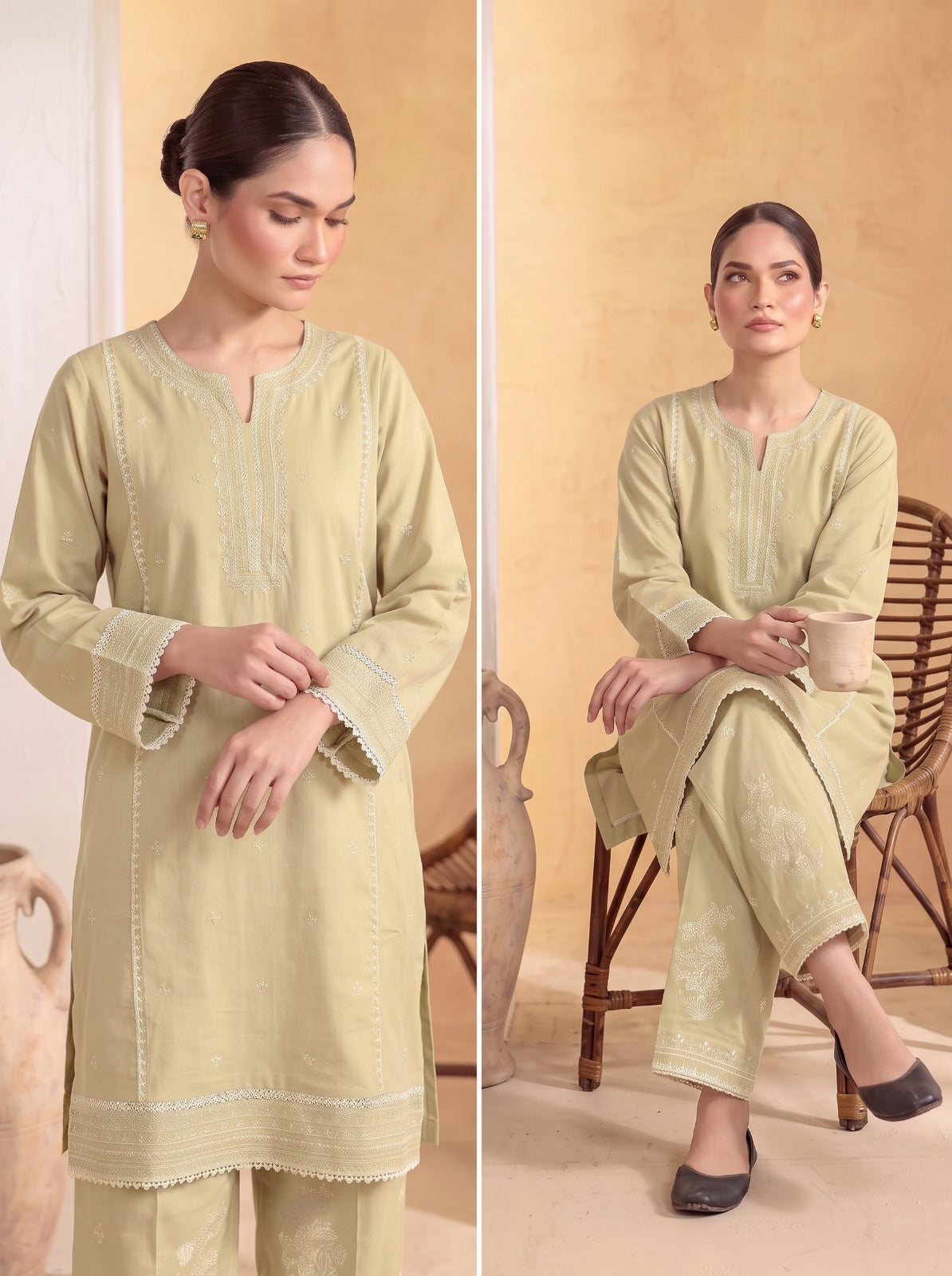CHAMPAGNE BEIGE EMBROIDERED 2 Piece LAWN SUIT