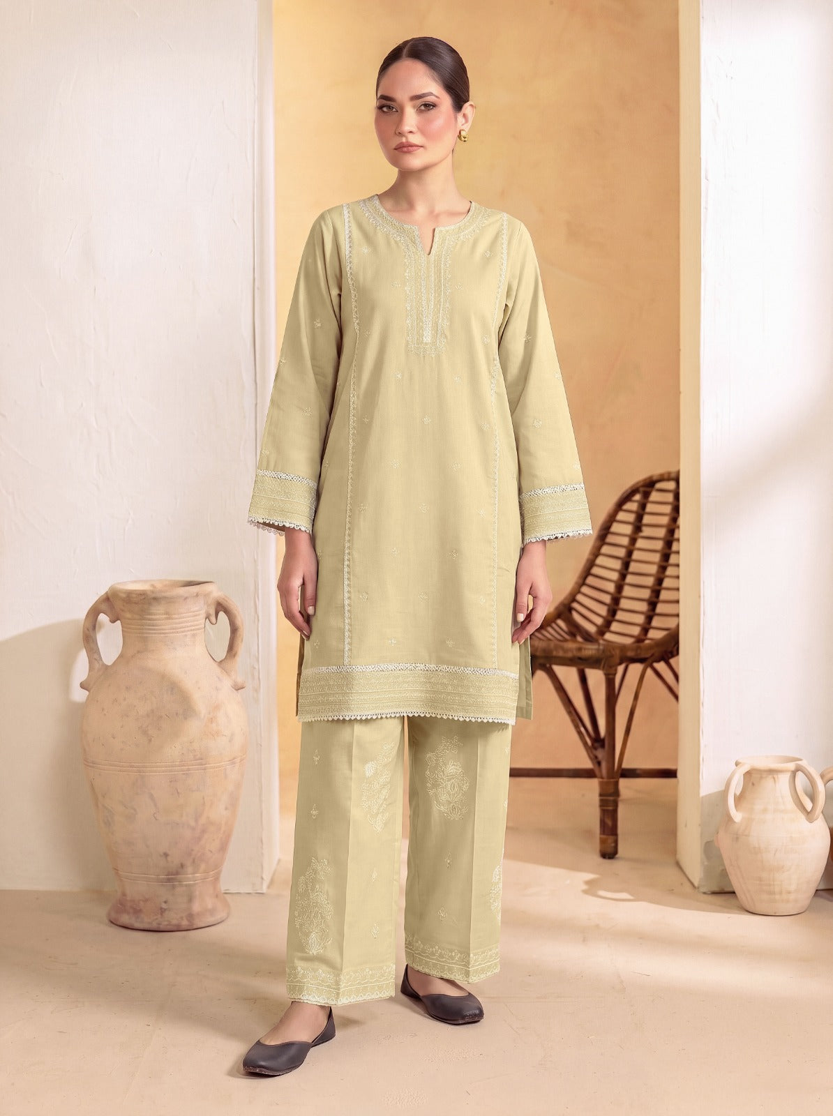 CHAMPAGNE BEIGE EMBROIDERED 2 Piece LAWN SUIT
