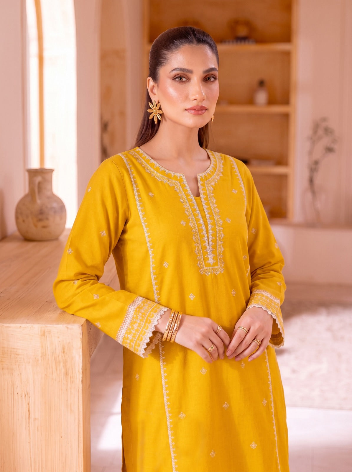 Mustard Yellow Embroidered Lawn 2-Piece Suit