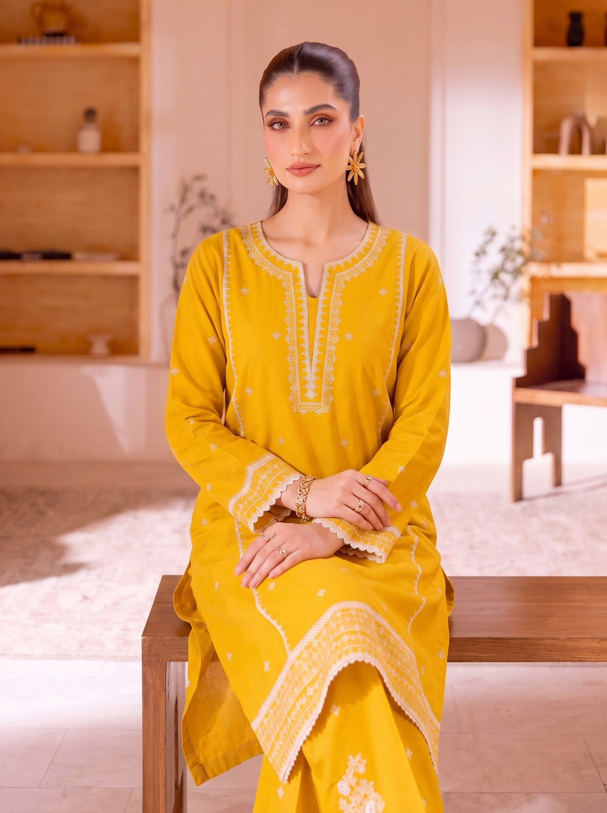 Mustard Yellow Embroidered Lawn 2-Piece Suit