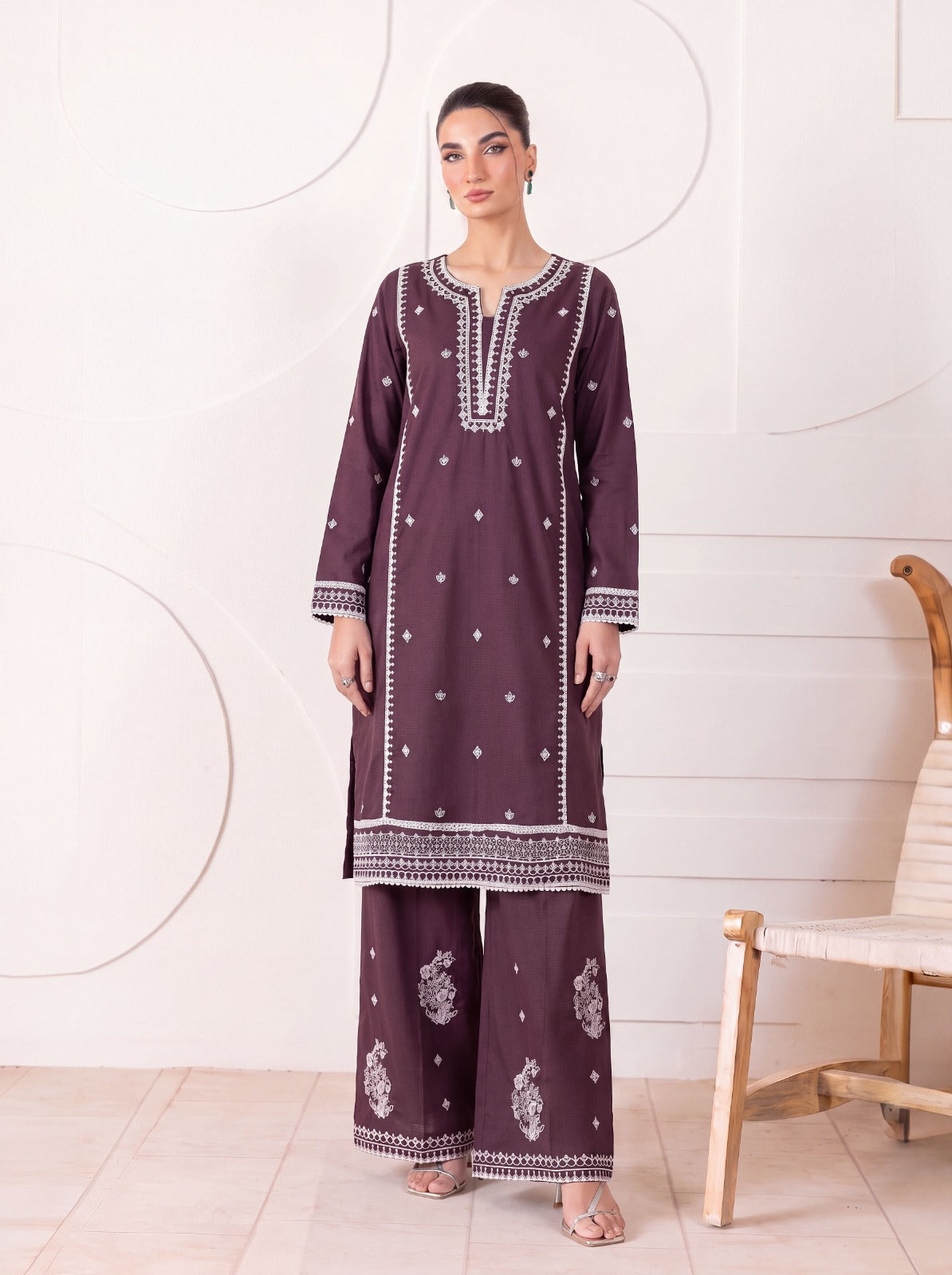Plum Purple Embroidered Lawn 2-Piece Suit