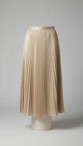 Pale Gold Pleated Midi Skirt
