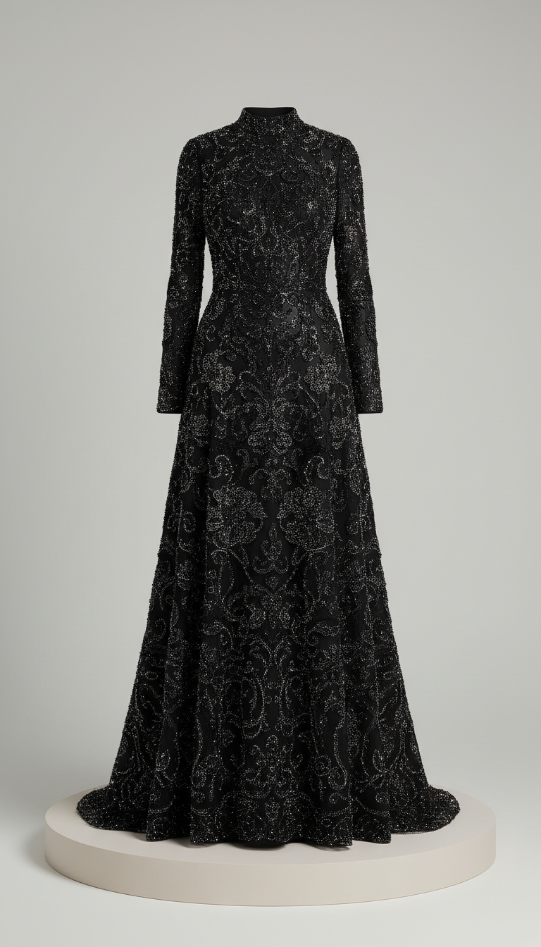 Onyx Hand-Embellished Evening Gown