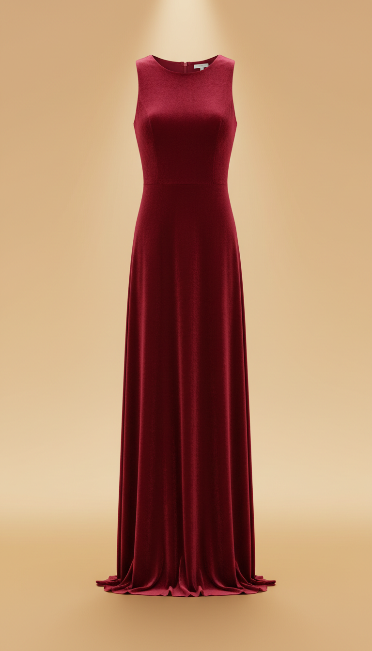 Crimson Velvet Column Dress